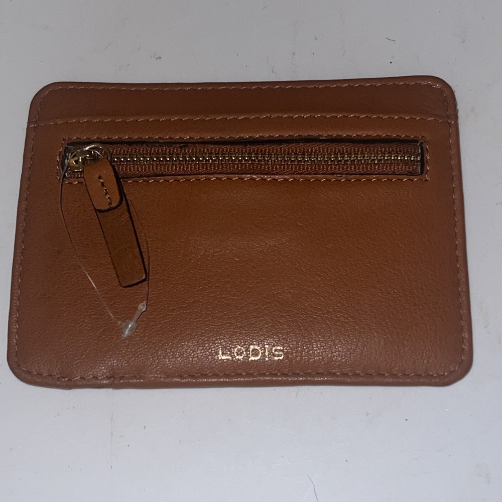 LODIS Genuine Leather Credit Card Stacker Wallet with Zip Pocket Brown  -image