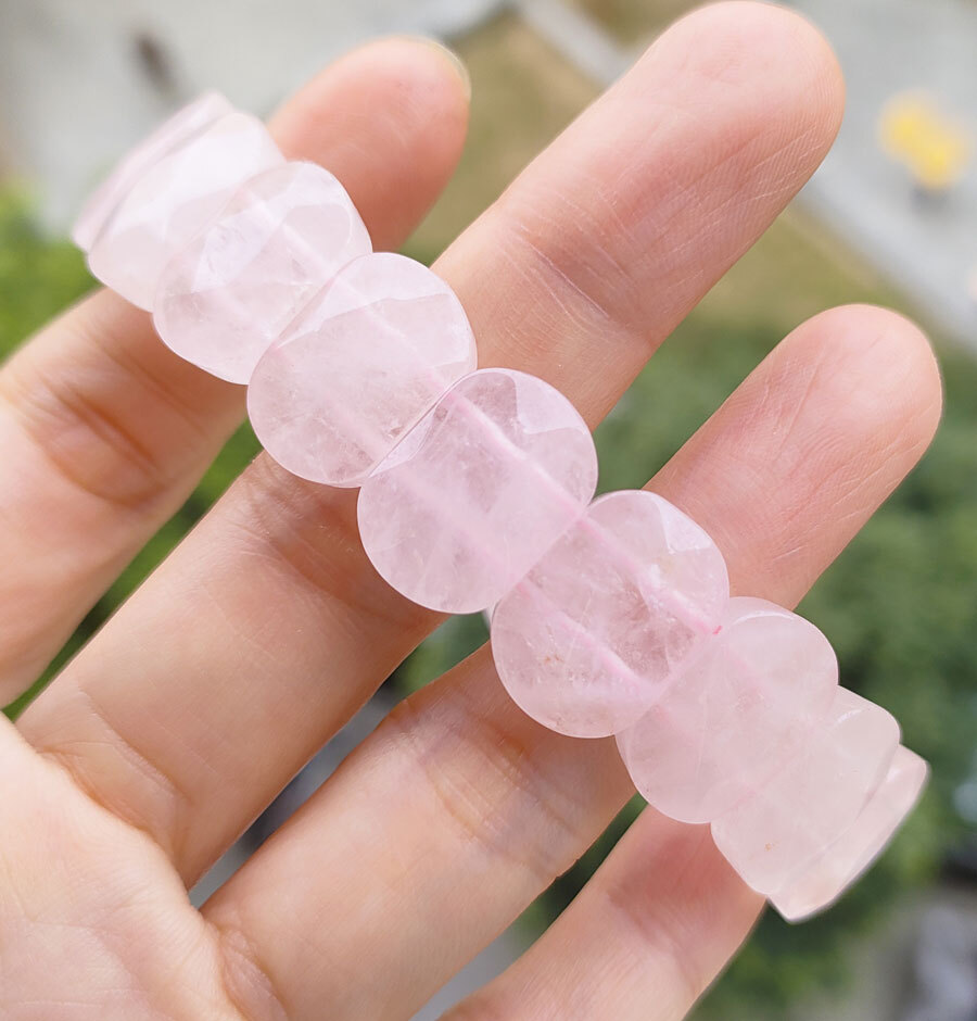 5pcs Rose Quartz Gems Oval faceted Bracelet Chakra Reiki Healing Amulet