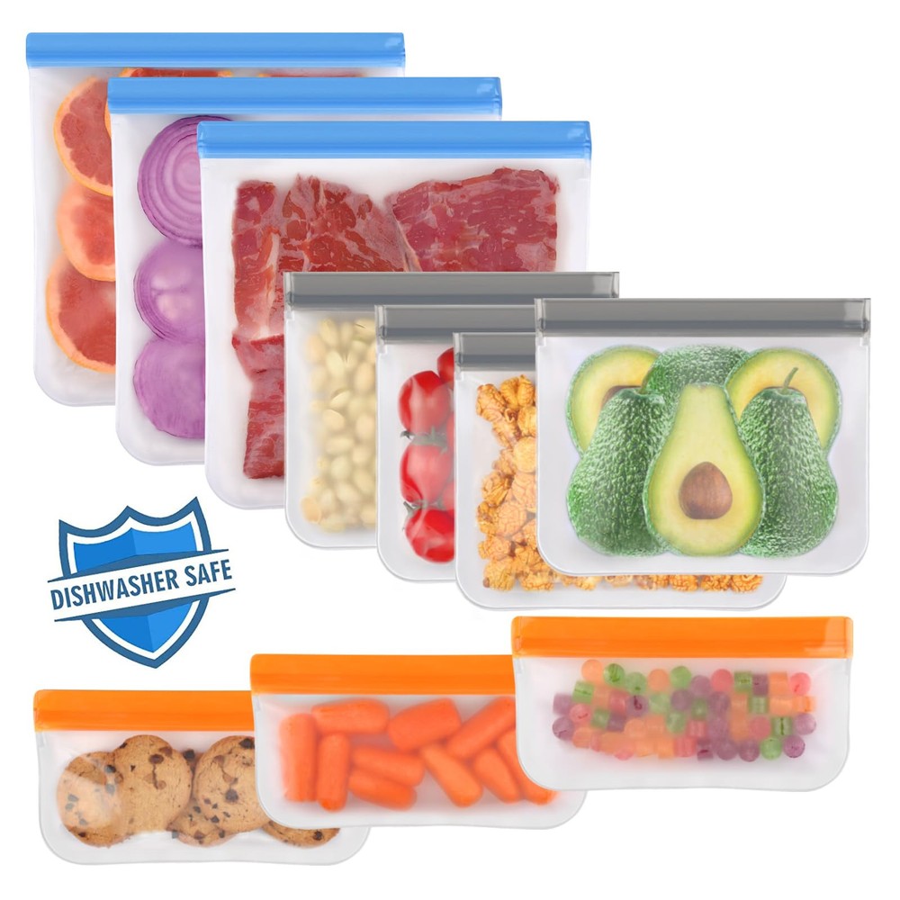 10-Pack Leakproof Silicone Reusable Bags for Dishwasher & Freezer