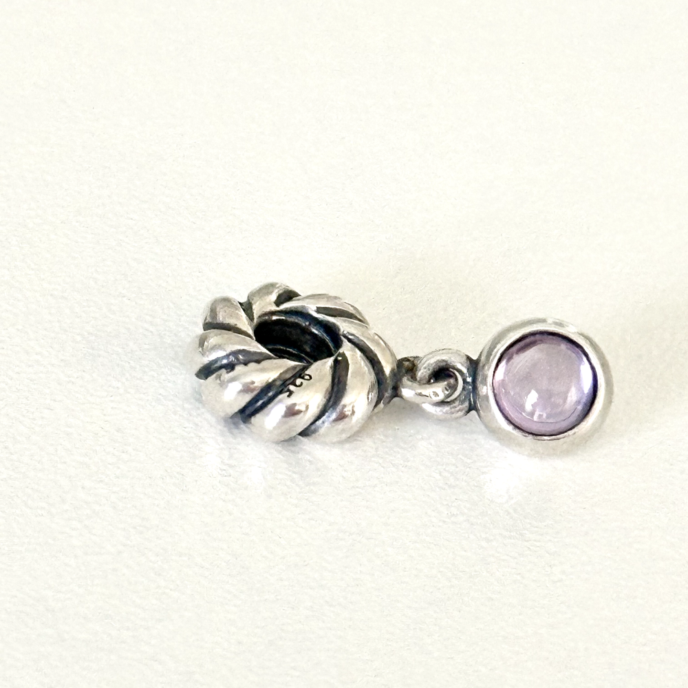 Pandora Sterling Silver Amethyst Cabochon February Birthstone Bead Dangle Charm