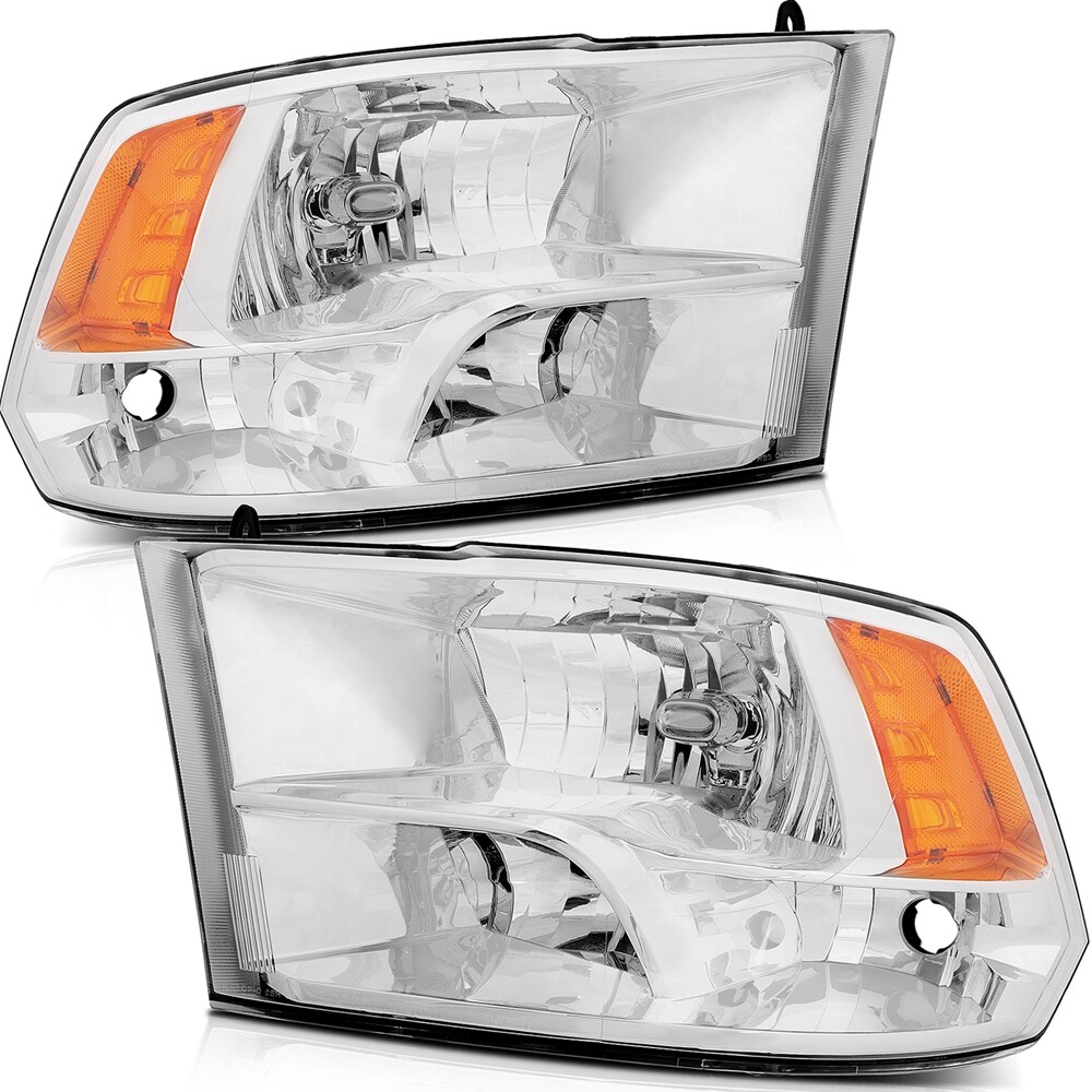 For 2009-2018 Dodge Ram 1500 Chrome Headlights Assembly Driver + Passenger Pair