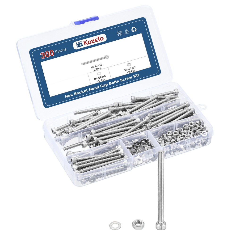 300pcs M4 Socket Head Cap Screws Bolts Nuts Kit, Stainless Steel