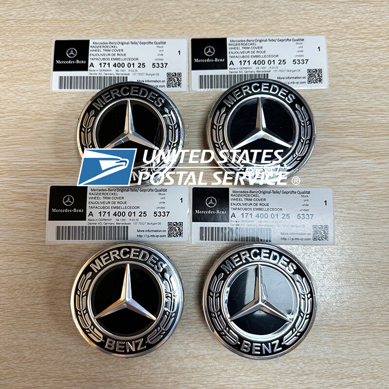 4x BLACK Mercedes Benz Alloy Wheel Centre Caps 75mm A B C E S M ML CLA GLA Class