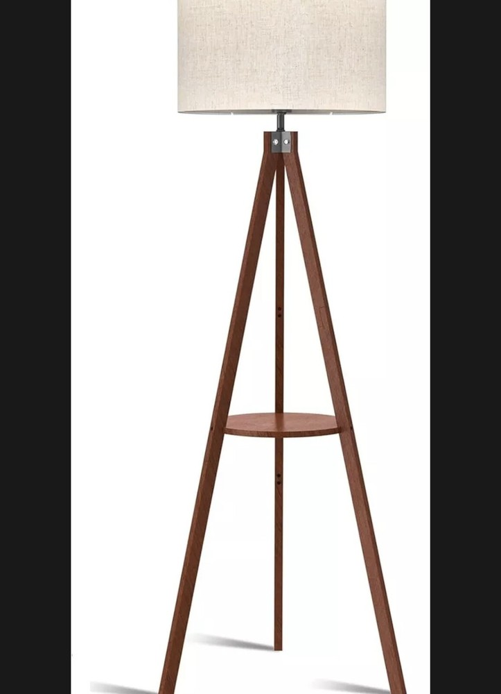 LEPOWER Wooden Tripod Floor Lamp, Mid Century Standing Lamp W/ Center Shelf
