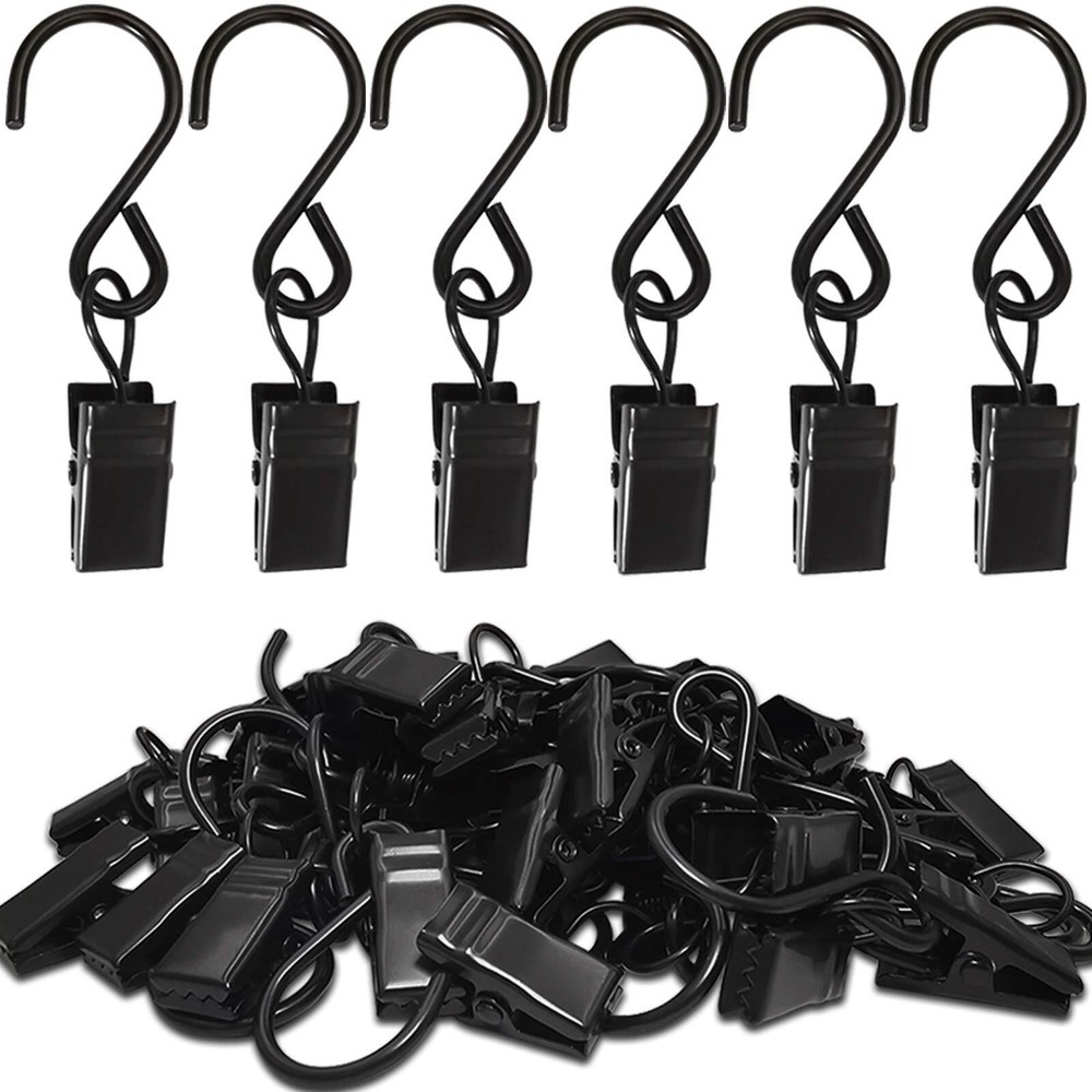 Stainless Steel S Hooks Curtain Clips, 50 Pack Hanging Party Lights Clips Han...