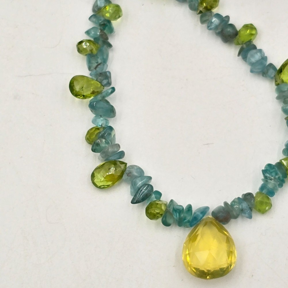 Sterling Silver Clasp Citrine Peridot Teardrop Aquamarine Chunk Necklace