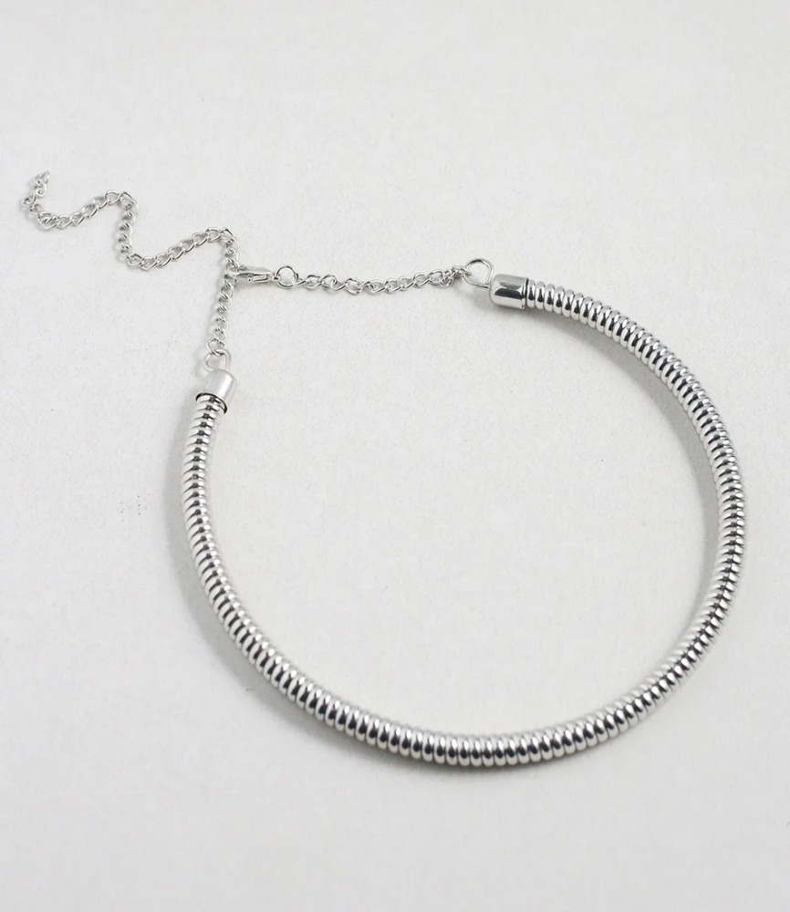 Edgy Silver Coil Choker Necklace With Adjustable Chain BNIB 90s Vibe