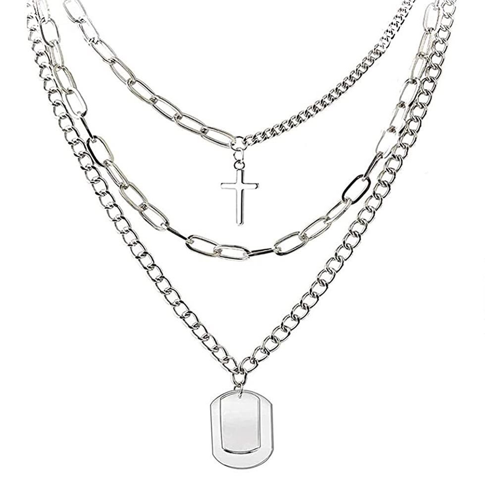 Women Harajuku Streetwear Multilay Necklace Punk Hip hop Long Chain Stainless...