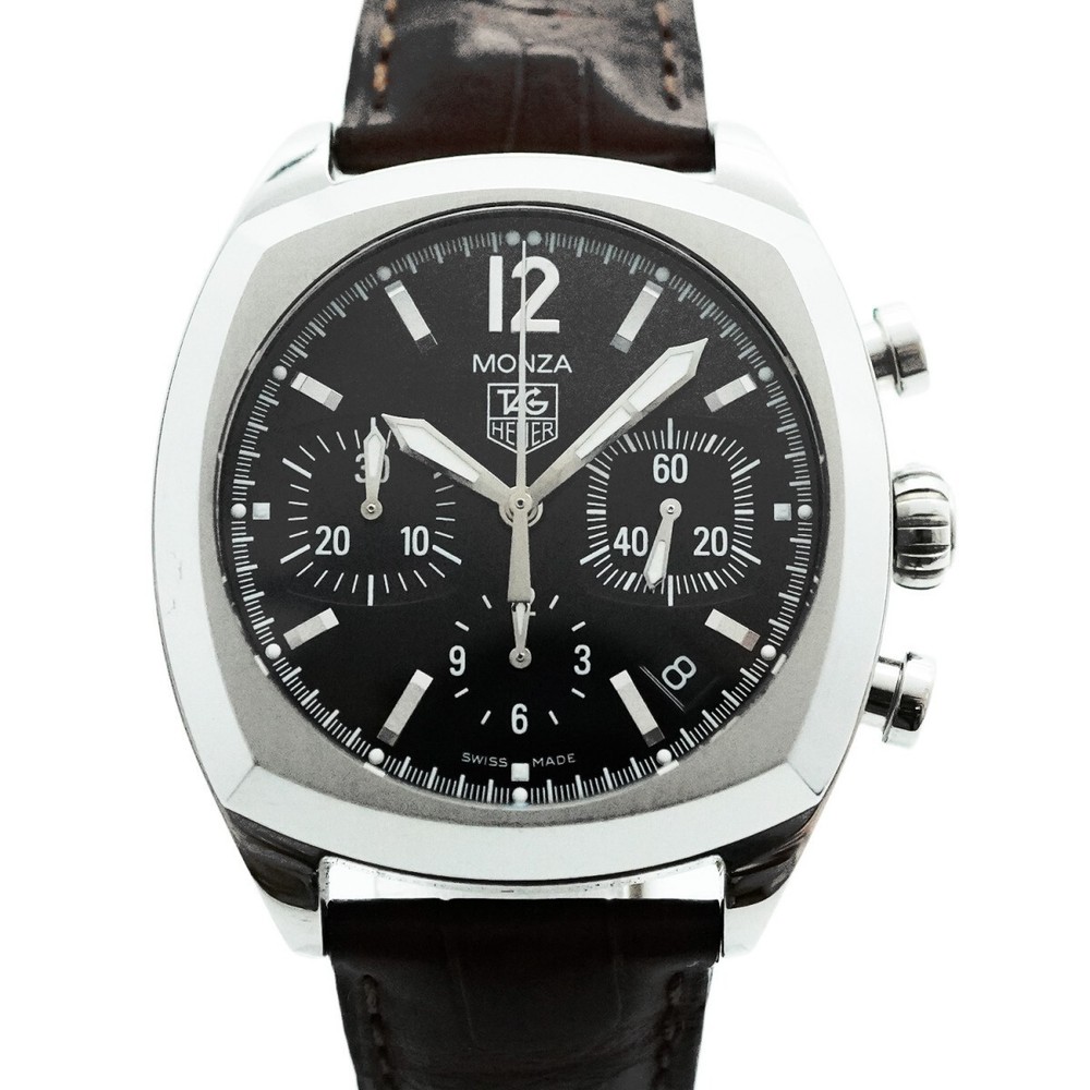 TAG Heuer Monza CR2113 Black Dial Men's Pre-Owned Watch 5WWE0103