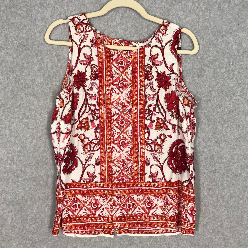 Nicole Miller Womens XS Red Floral Boho Western Button Tank Top