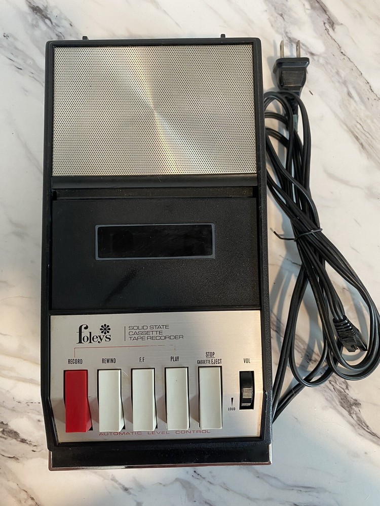 Vtg Foley’s Houston Portable Cassette Tape Recorder #CMM-111 AC/DC w/Power Cord