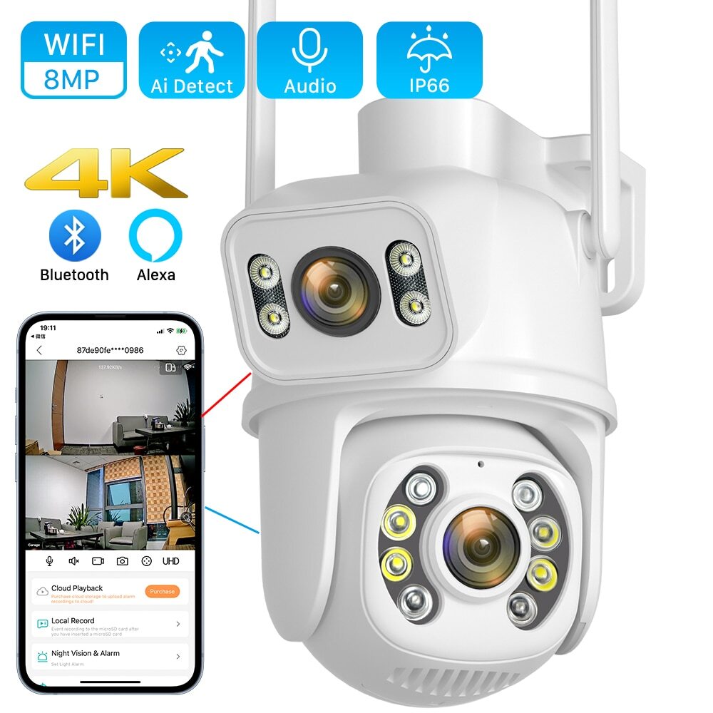 8MP 4K PTZ Wifi Camera Dual Lens with Dual Screen Ai Human Detect Auto Tracking