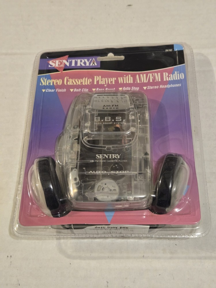 New/SEALED Sentry TR792 clear portable walkman cassette tape player, headphones