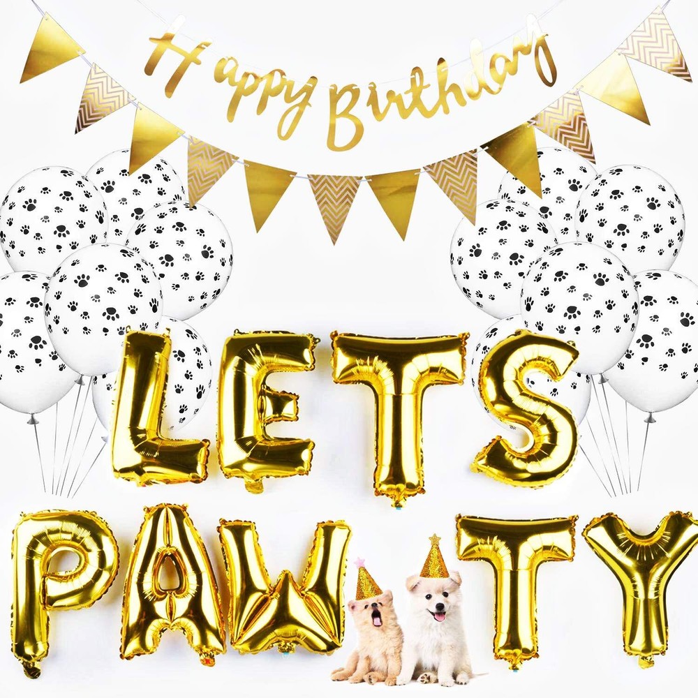 Legendog 23PCS Dog Party Decor Set Fashion Party Banner Cone Hat Party Balloo...