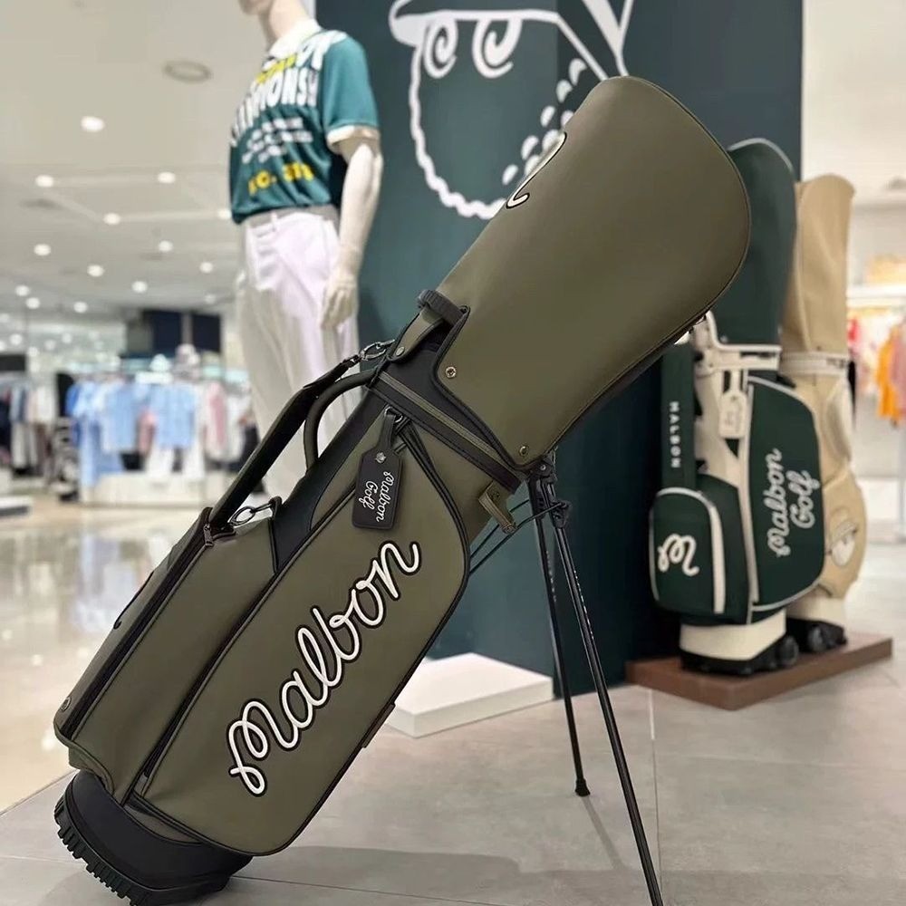 MALBON Golf Stand Bag in Khaki Green Synthetic Leather with 5-Way Divider