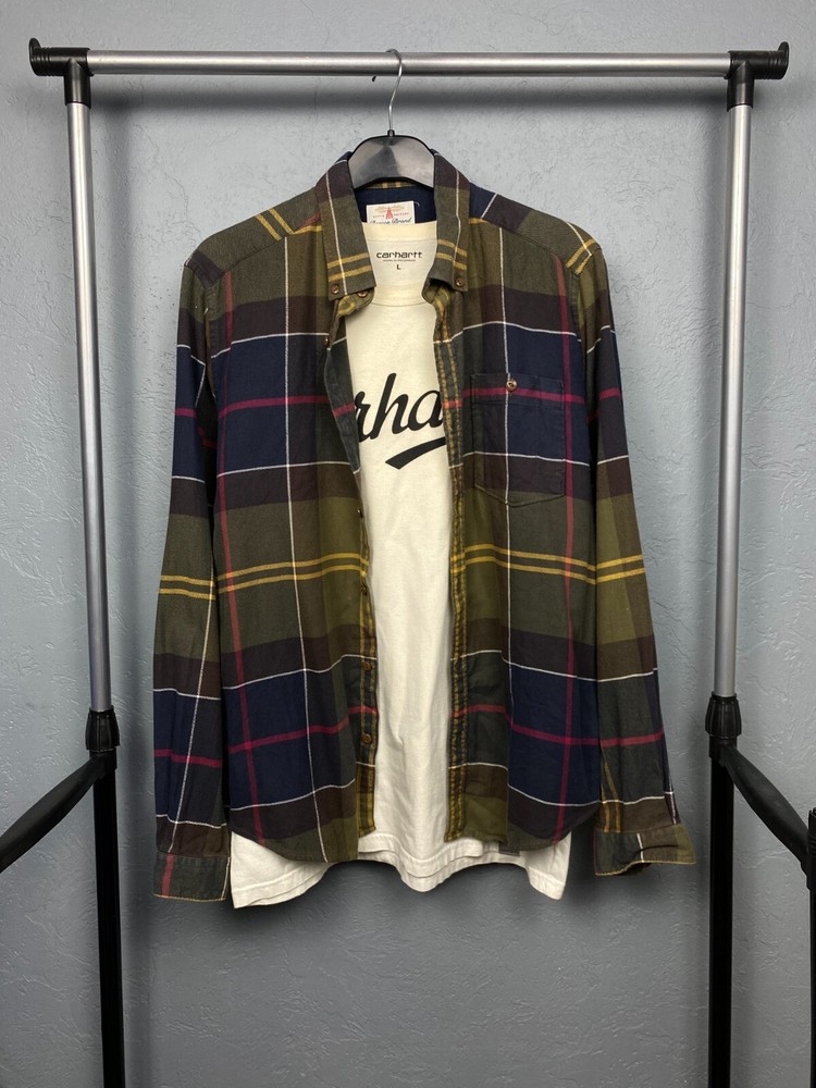 Barbour Mens Flannel Tartan Plaid Shirt Size M