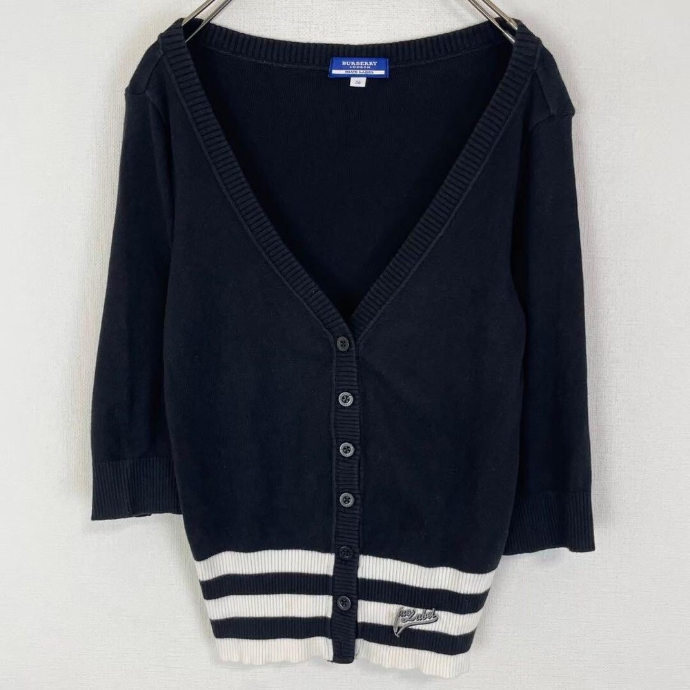 Burberry London Knit Cardigan Patch Logo Mark Black Women Size 38/S-M Used