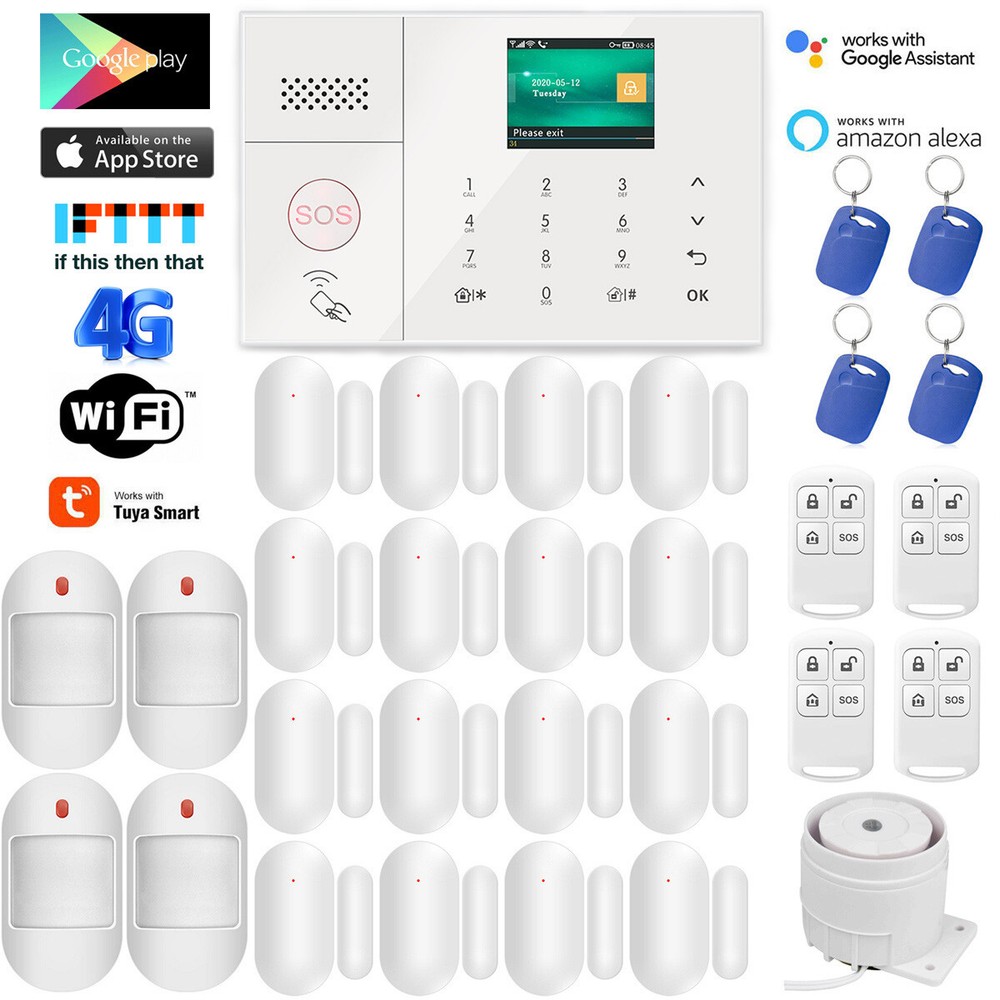 A11 Tuya APP WiFi+US 4G Wireless Wired Home Security Alarm System+Alexa+Google