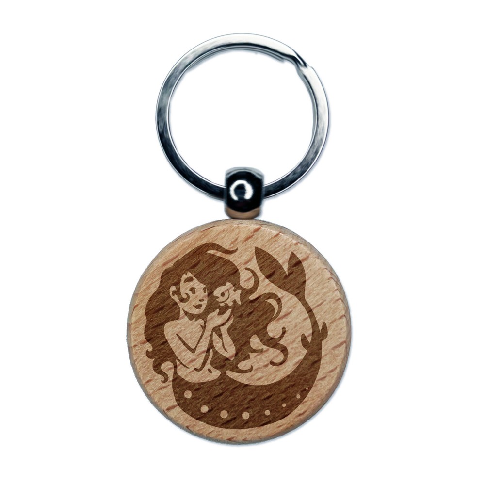 Mermaid & Fish Engraved Wooden Keychain Charm with Friendship Design  