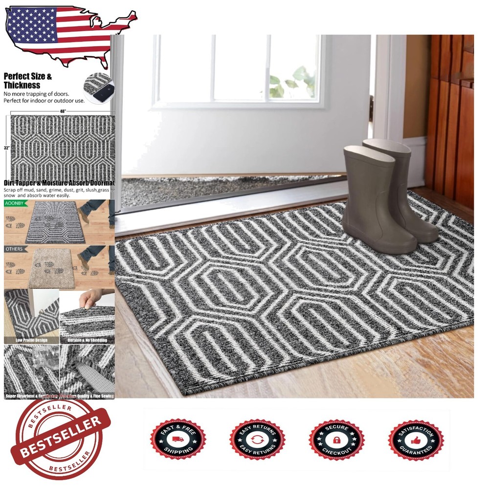 32x48 Machine Washable Black Indoor Doormat - Absorbent Non-Slip Chic Design  