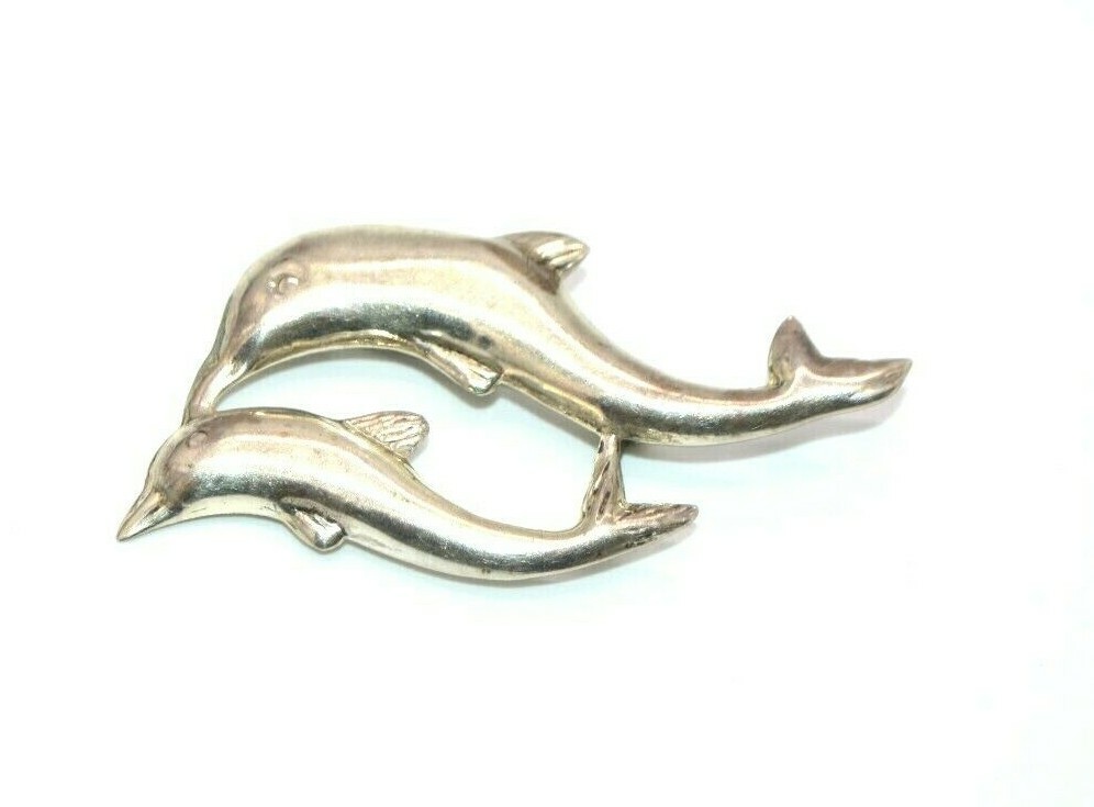 Sterling Silver Vintage Dual Dolphin Pin Brooch 10g .925