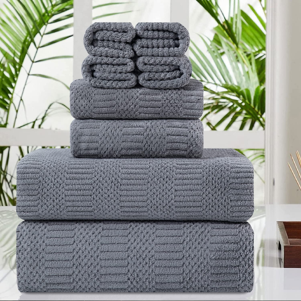 8 Piece Oversized Dark Gray Bath Towel Set-2 Extra Large Bath Towel Sheets, 2 Ha