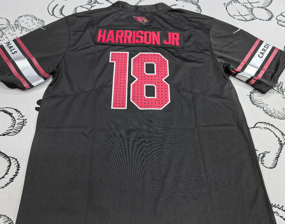 Size L Marvin Harrison Jr #18 Cardinals Vapor Black Stitched Jersey.