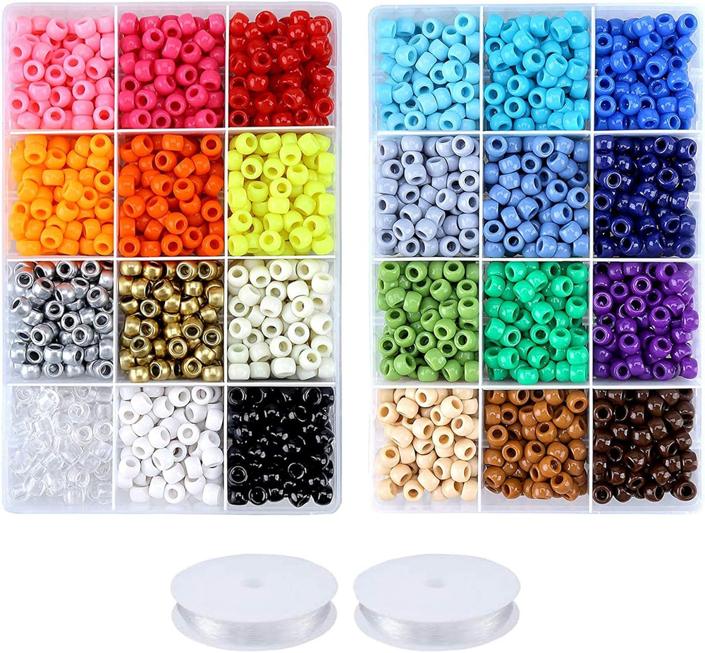 Rainbow 9mm Pony Beads Bracelet Making Kit with Small Loose Beads