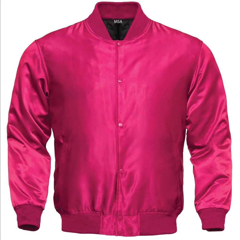 Hot Pink Satin Letterman Varsity Jacket for Men - Customizable-image