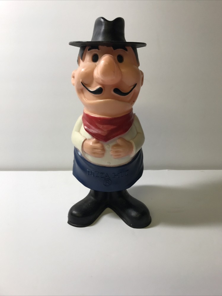 Pizza Hut Pete Coin Bank Plastic Character Mascot Bottom Plate Intact, See Desc.