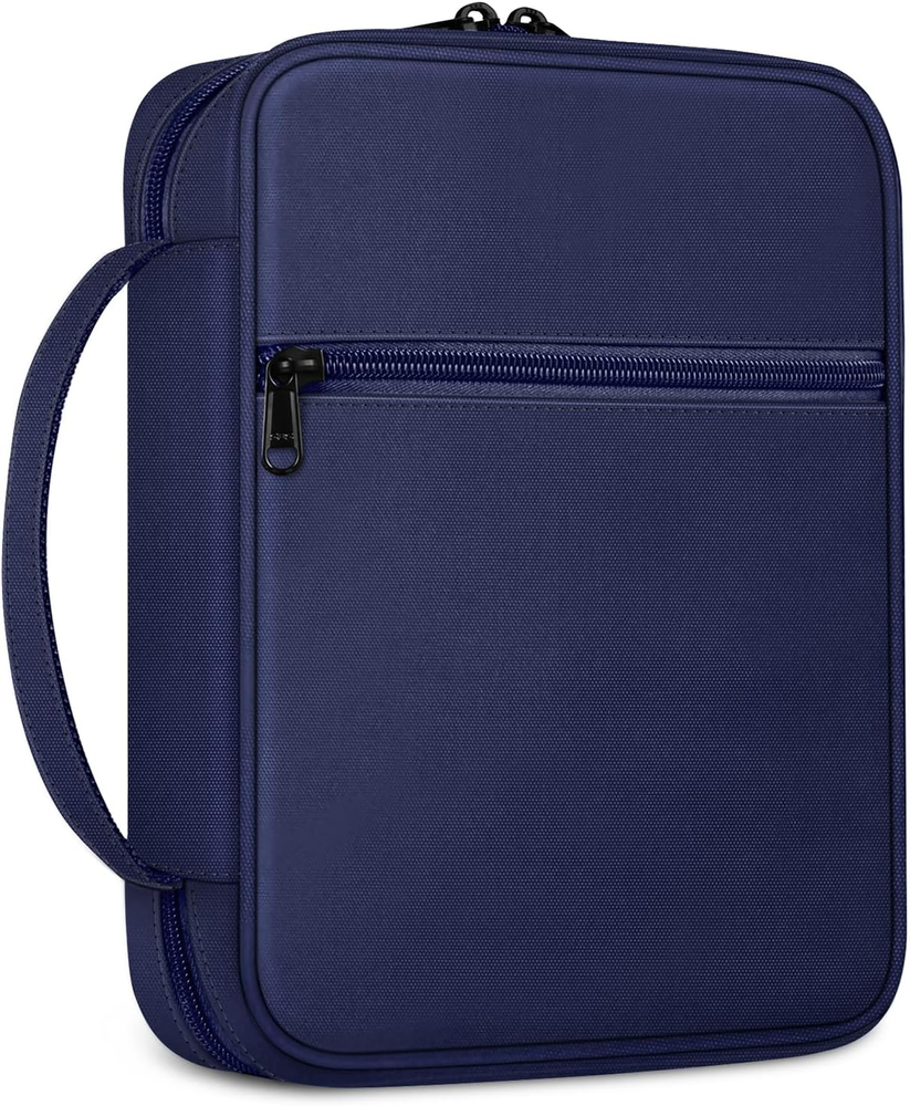 Bible Cover Case with Handle & Zippered Pocket for Women & Men, Navy