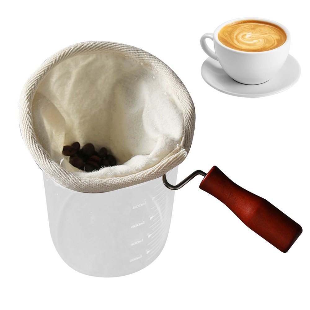 Reusable Flannel Coffee Filter with Wood Handle for Pour-Over Brewing  