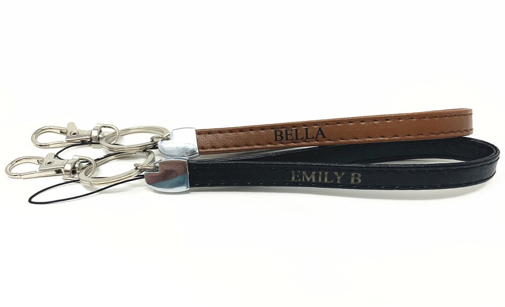 Custom Leather Keychain Wristlet in Black or Brown-image