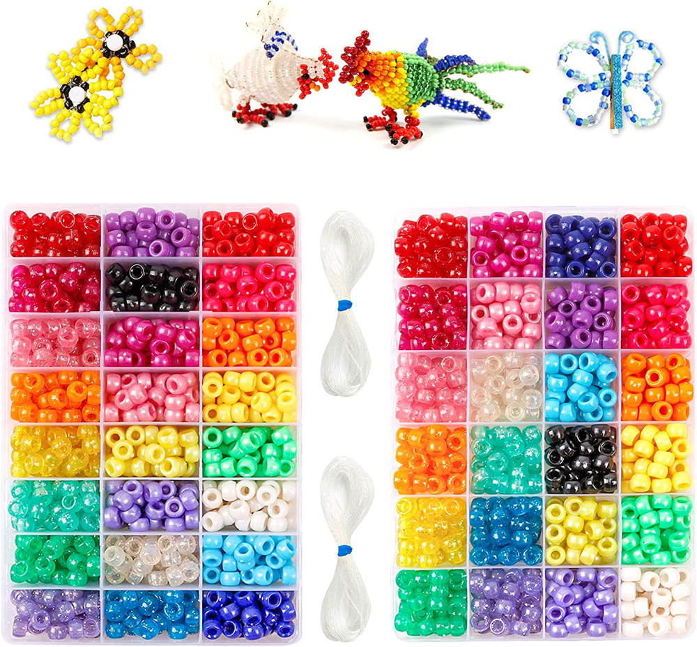1200PCS 24-Color Pony Rainbow Kandi Beads for DIY Friendship Bracelet Making Kit