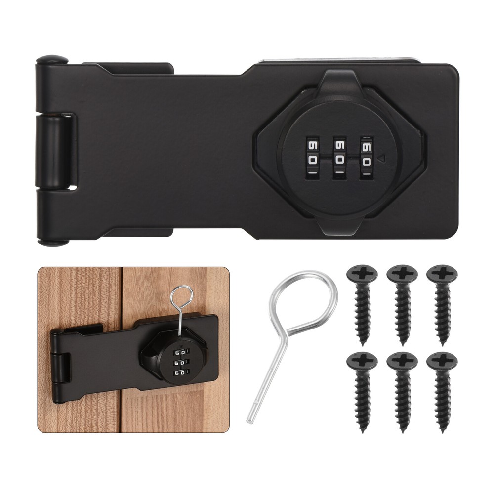 Secure Black Cabinet & Barn Door Combination Lock with Hasp Latch-image