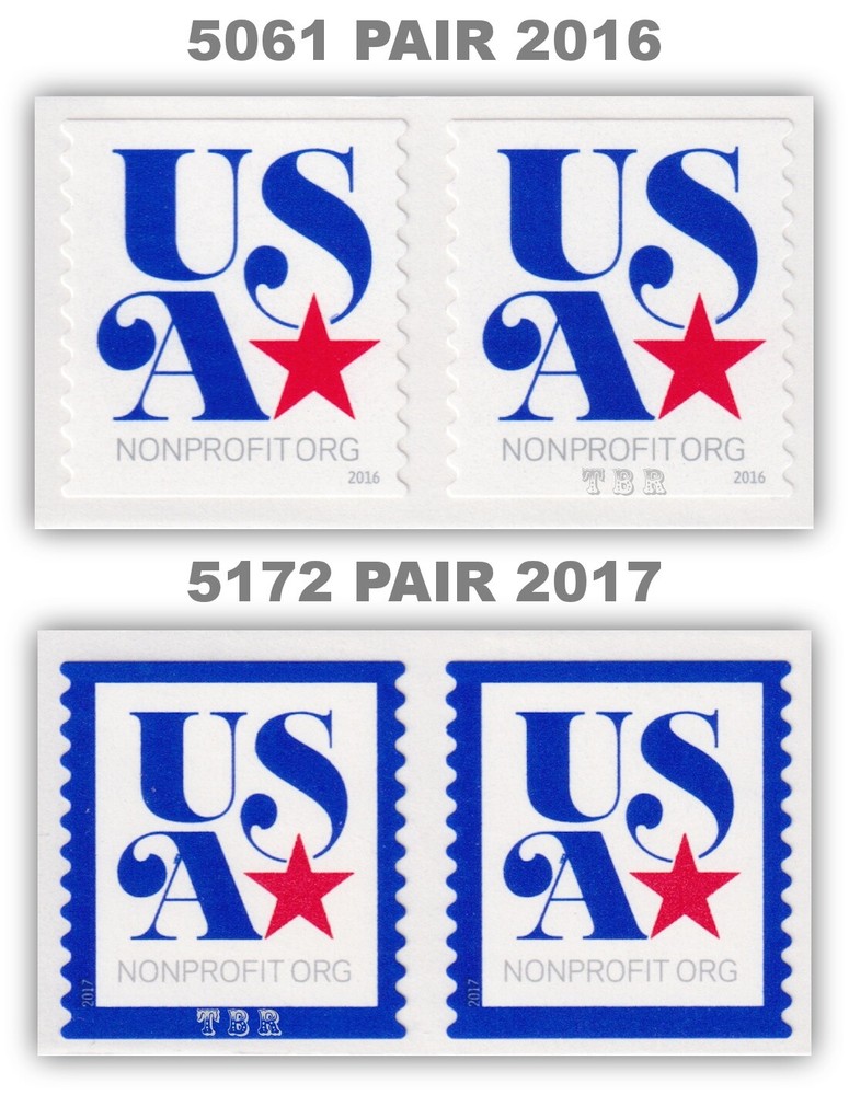 5061 5172 USA & Stars Nonprofit Org (5c) Pairs Coil Set 2016 2017 MNH - Buy Now-image