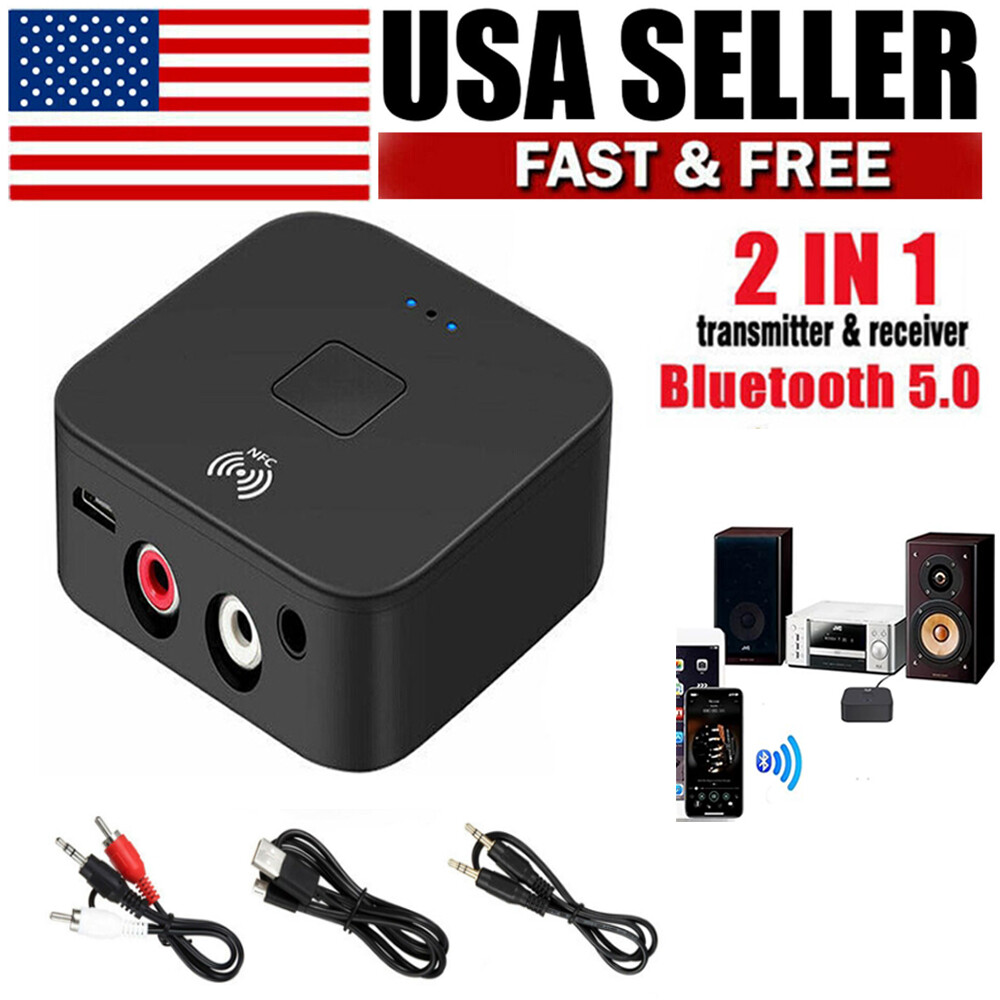 Wireless Bluetooth 5.0 Receiver Audio Stereo 3.5mm Jack AUX NFC to 2 RCA Adapter