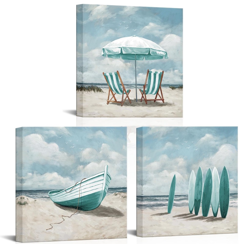 Visual Art Decor Coastal Wall Art Beach Landscape Painting Turquoise Bathroom...-image