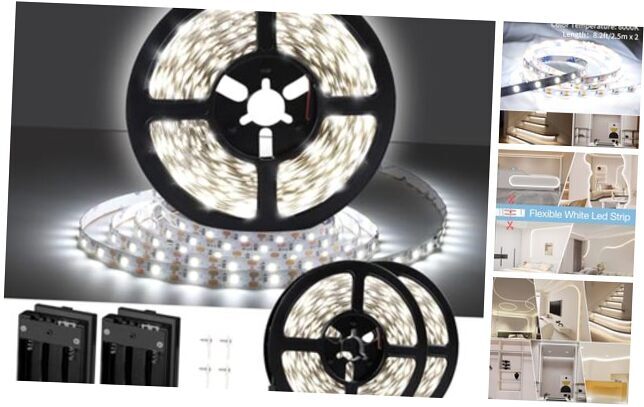 USB LED Light Strip White with Battery Box (Batteries 16.4ft White Light Strips