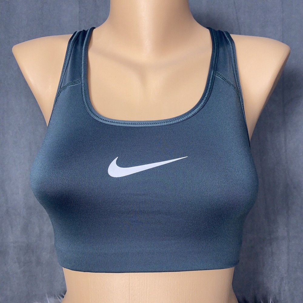 Nike Dri-Fit Sports Bra Size XS White Swoosh Teal Dark Sage Green Pullover