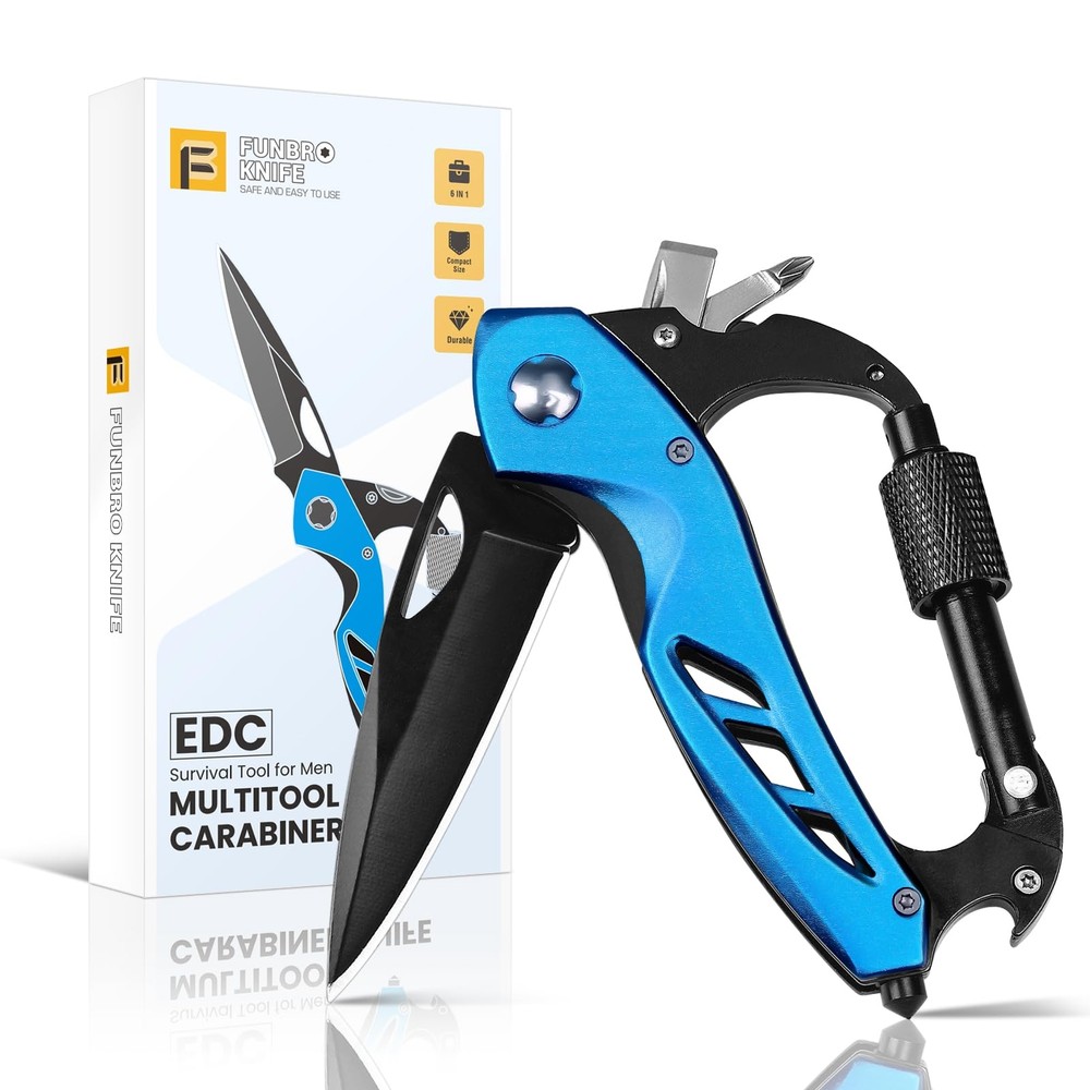 EDC Multitool Carabiner with Knife Bottle Opener Window Breaker and Screwdriv...