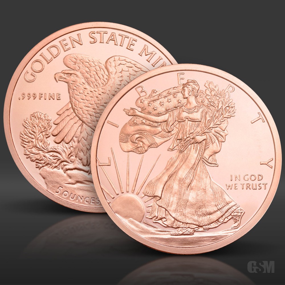 5 oz Walking Liberty Copper Round .999 Fine Copper Bullion 5 AVDP Ounce