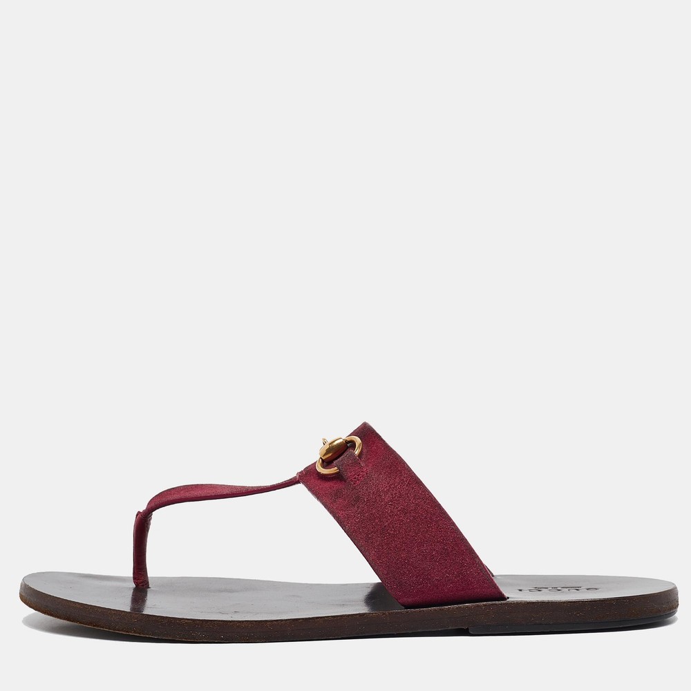 Gucci Pink Suede Horsebit Thong Flats Women Size 37