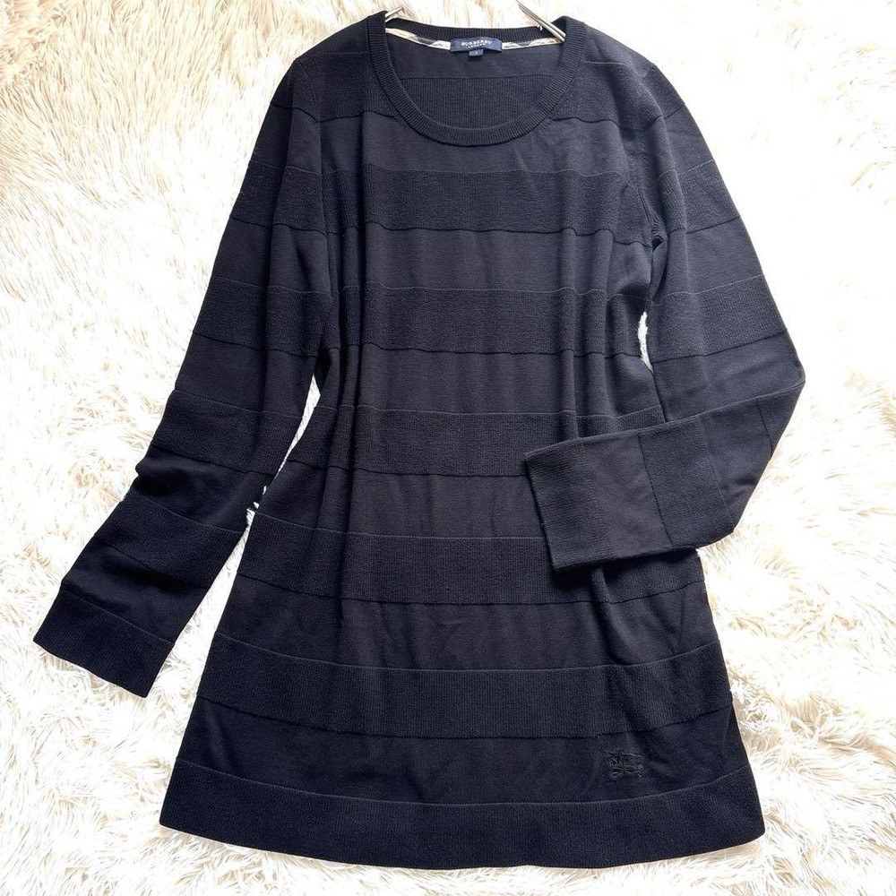 Burberry London Black Nova Check Horse Logo Long Knit Sweater Tunic Size 1