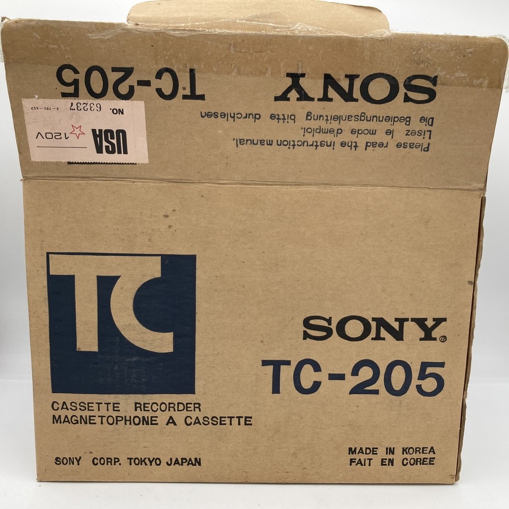 Sony Cassette Recorder TC-205 BOX ONLY, Has Warranty Card, Vintage, HTF