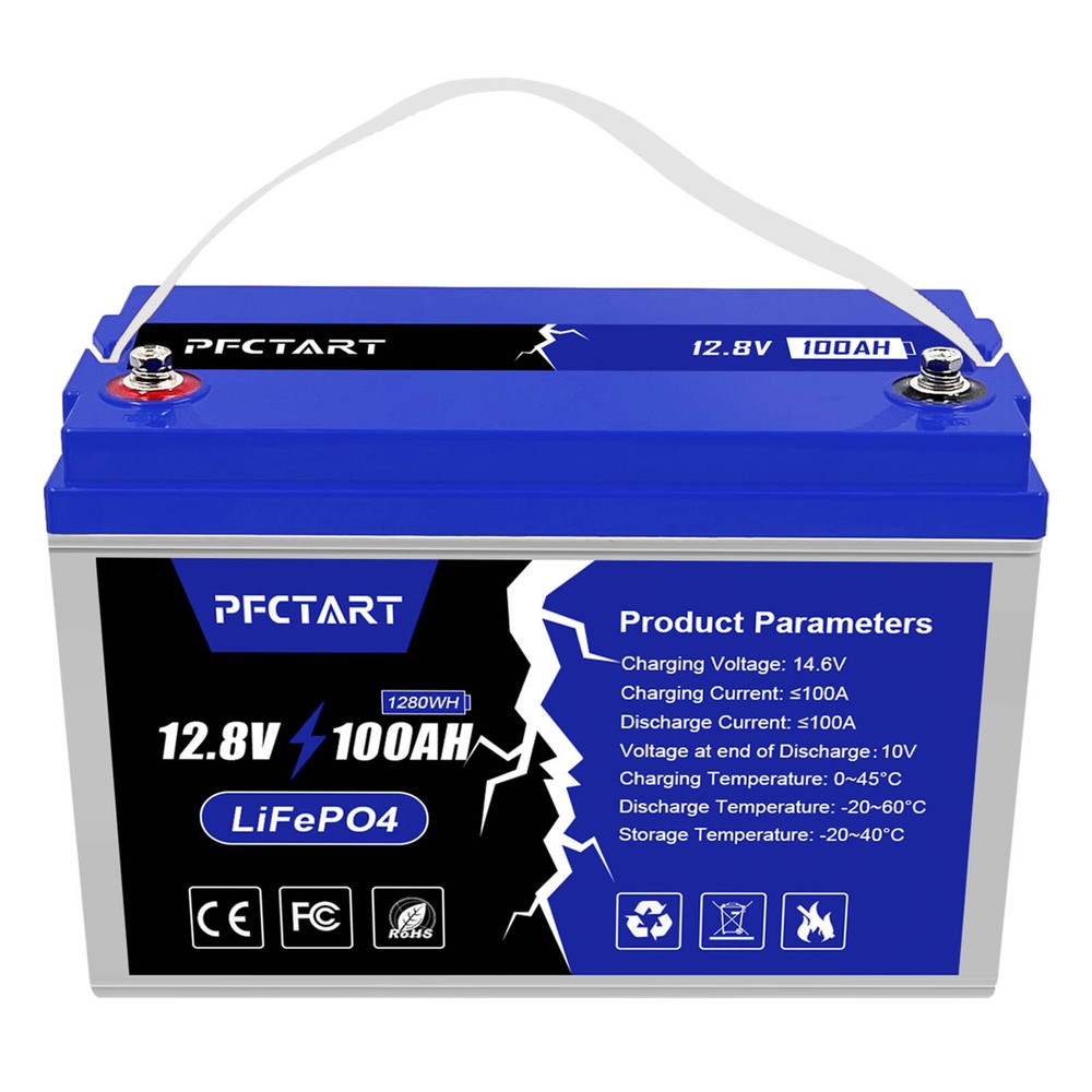 12V 100Ah LiFePO4 Deep Cycle Lithium Battery 100A BMS for RV Solar System Marine
