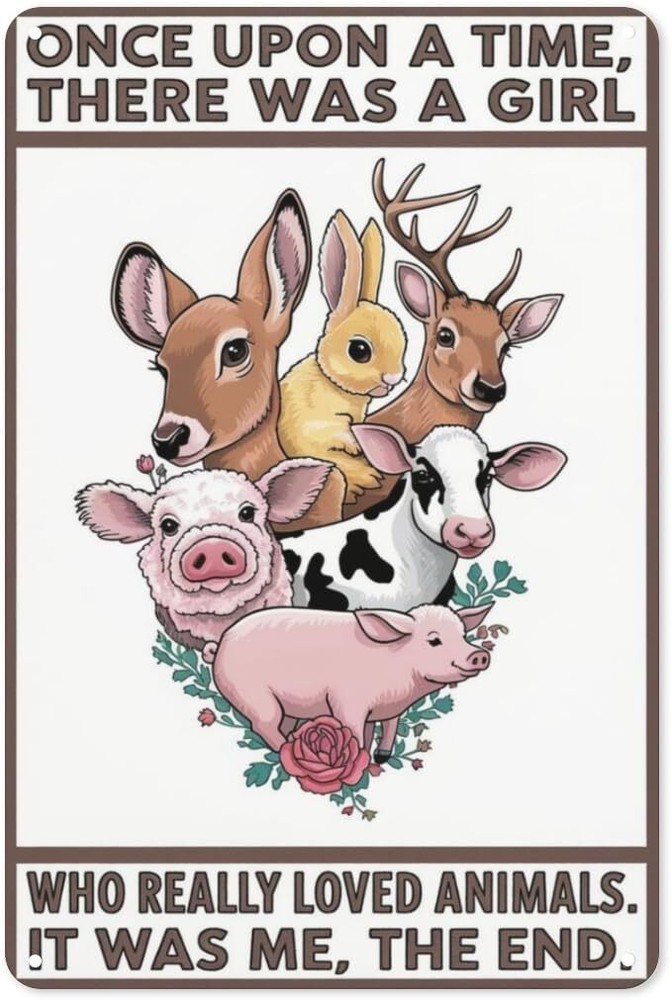Retro Animal Lover Tin Sign 8x12IN Rustic Once Upon a Girl Who Loved Animals Wall Decor