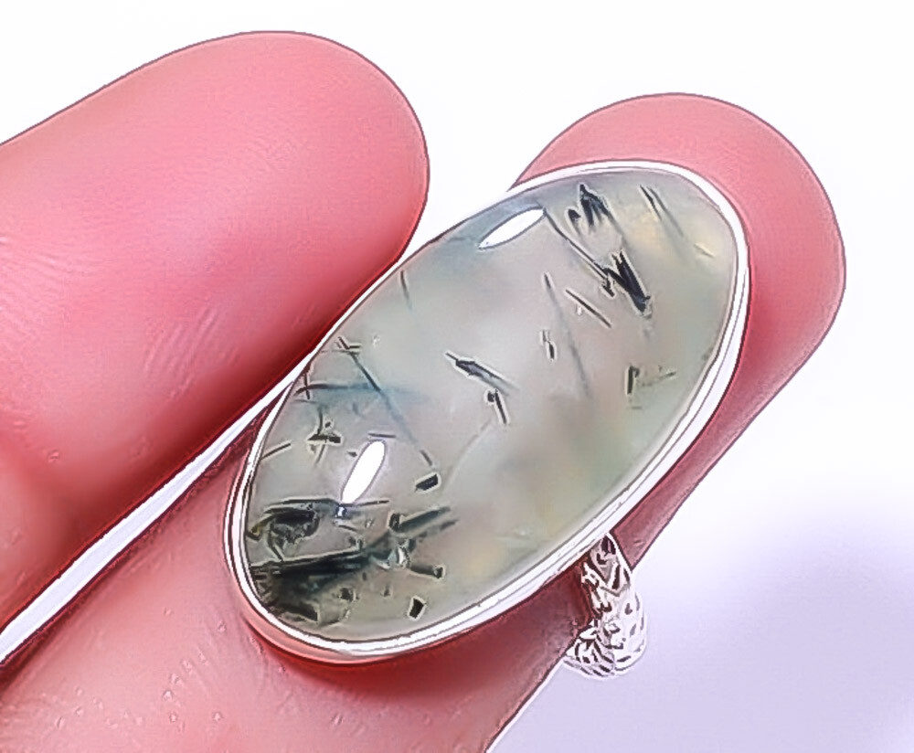 Prehnite Gemstone 925 Sterling Silver Fine Art Ring s.8.5 RR5824-21