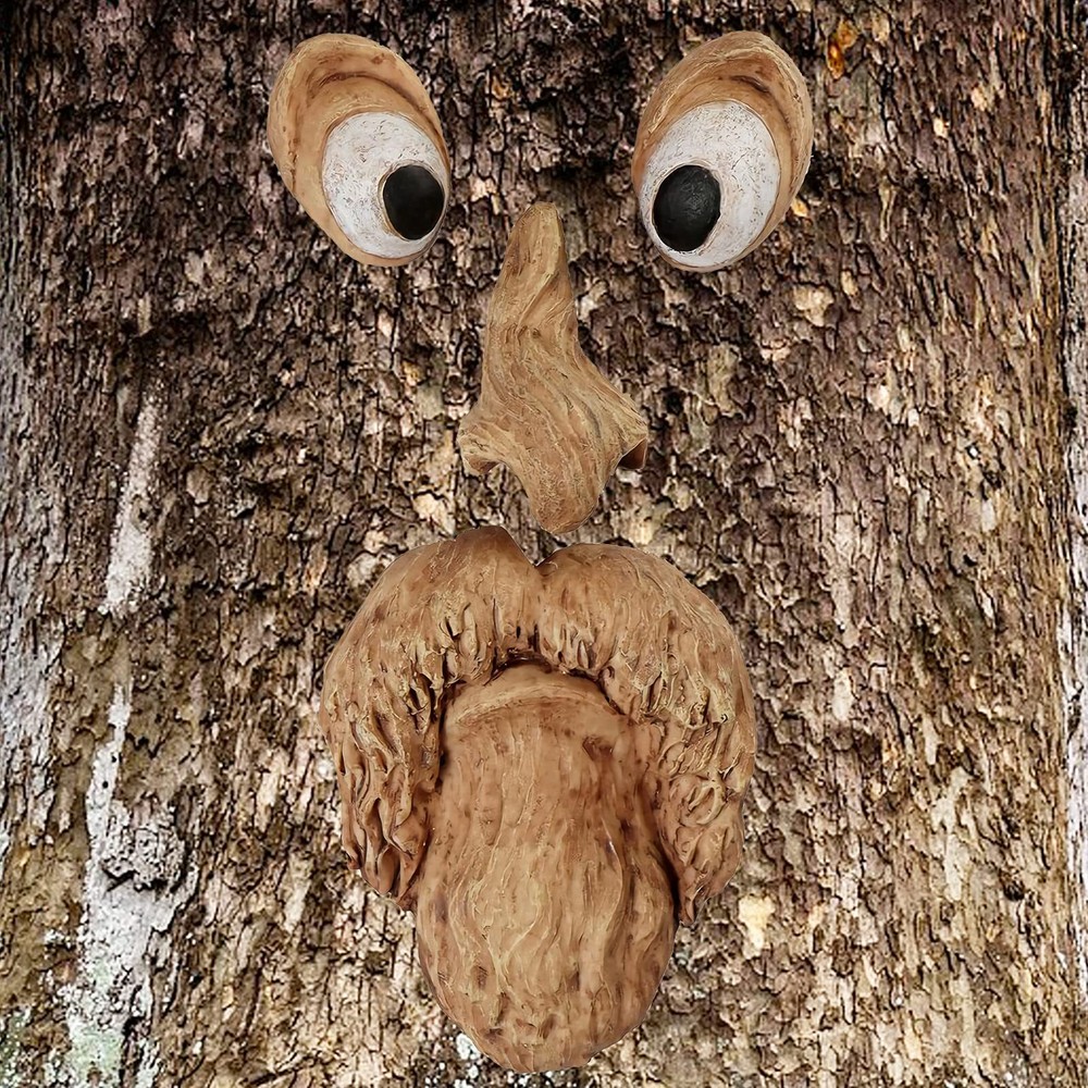 Old Man Tree Hugger Bark Ghost Face Outdoor Decor with Facial Features