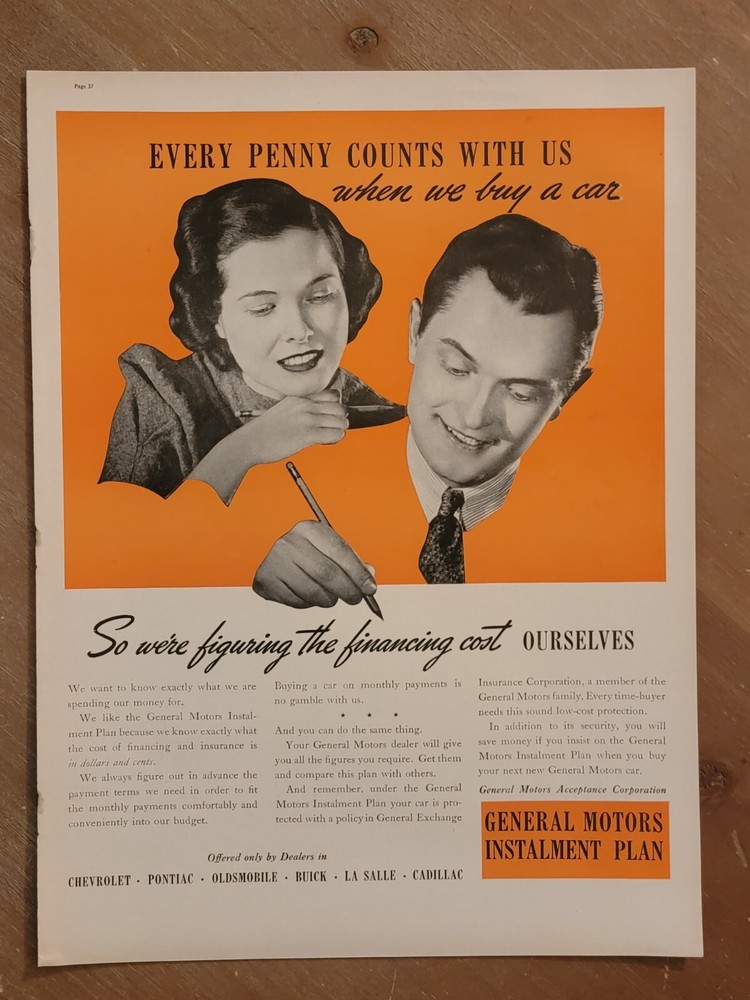 Vintage 1939 General Motors Installment Plan Print Ad Every Penny Detail-image